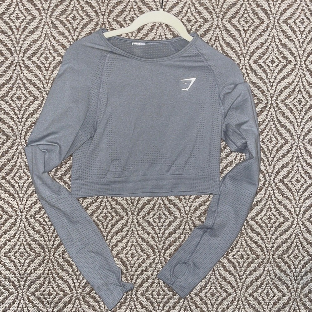 GYMSHARK VITAL SEAMLESS 2.0 LONG SLEEVE CROP TOP (GRAY MARL)